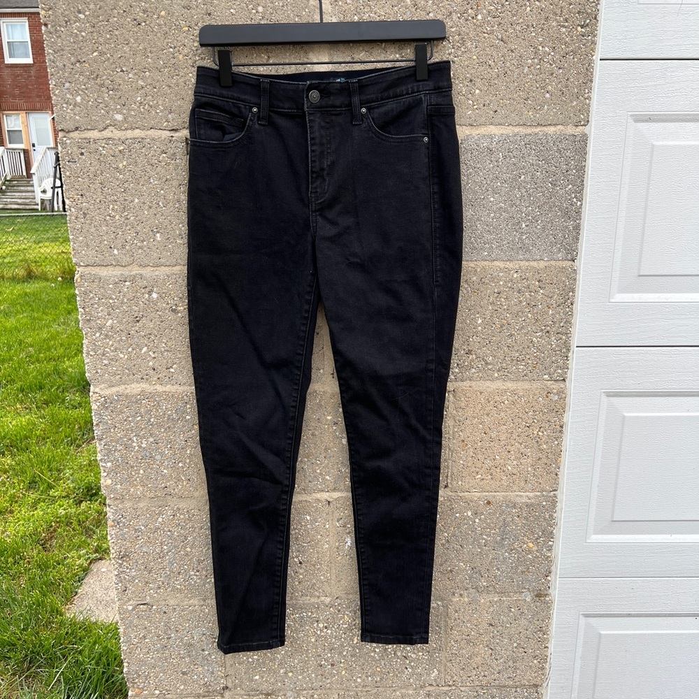 LuLaRoe Black Denim Stretch Mid Rise Tapered Leg Skinny Jeans Women's Size 28